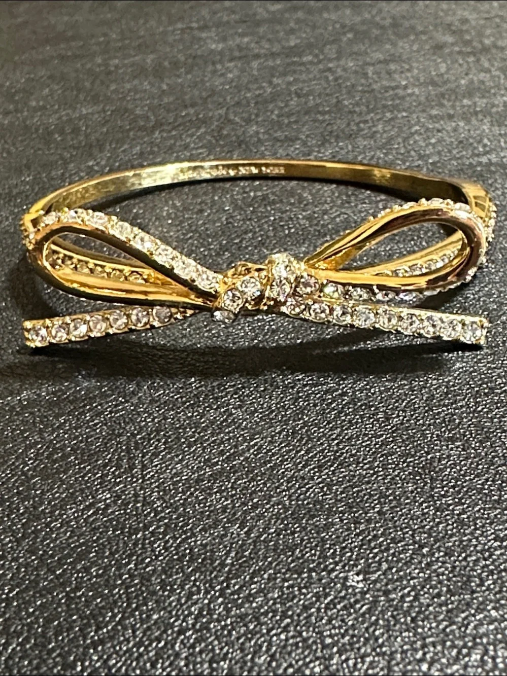 Kate Spade New York Skinny Mini Pave’ Gold Plate Bow Hinged Bangle Bracelet